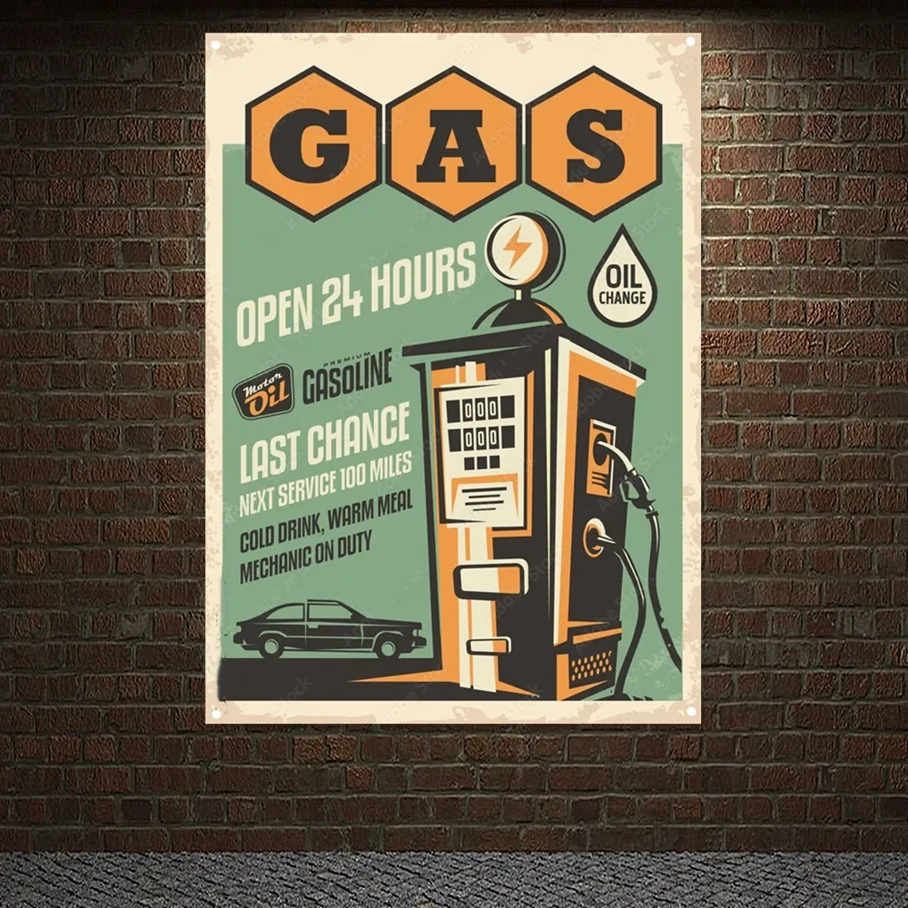 Gas Station OPEN 24 HOURS Vint - Auto Repair Shop Banners avaliação e preço