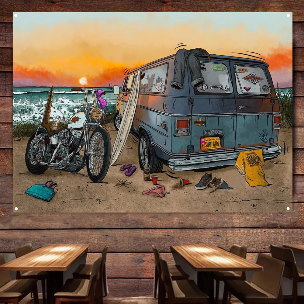 Motorcycle Car Camping Art Pos - Auto Repair Shop Banners avaliação e preço